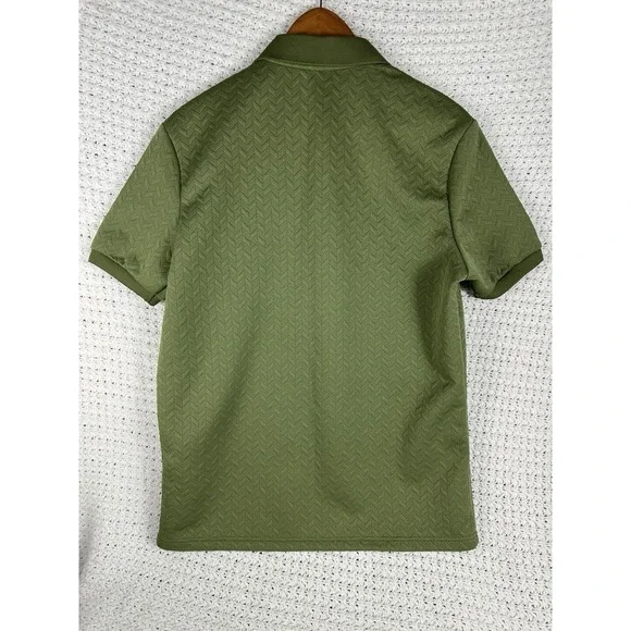Mens Golf Polo Shirt Medium Green Textured Performance Stretch Casual - Picture 3 of 5